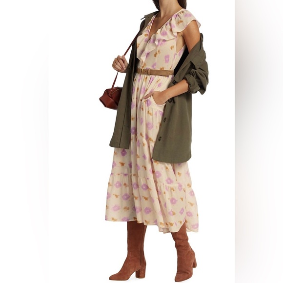 NWT✨XÍRENA Abstract Print Tiered Cotton Dress LILAC IKAT Sz Medium - Picture 10 of 17